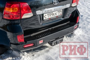 78 999 р. Бампер силовой задний РИФ Toyota Land Cruiser 200 1-ый рестайлинг (2012-2015) (с квадратом под фаркоп и фонарями)  с доставкой в г. Горно‑Алтайск. Увеличить фотографию 2