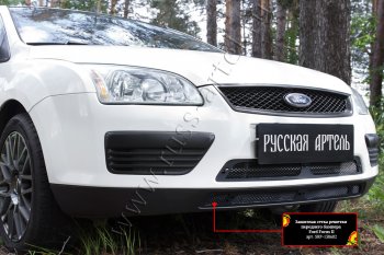 2 499 р. Защитная сетка решетки переднего бампера Русская Артель Ford Focus 2 хэтчбэк 3 дв. дорестайлинг (2004-2007) (Поверхность текстурная)  с доставкой в г. Горно‑Алтайск. Увеличить фотографию 2