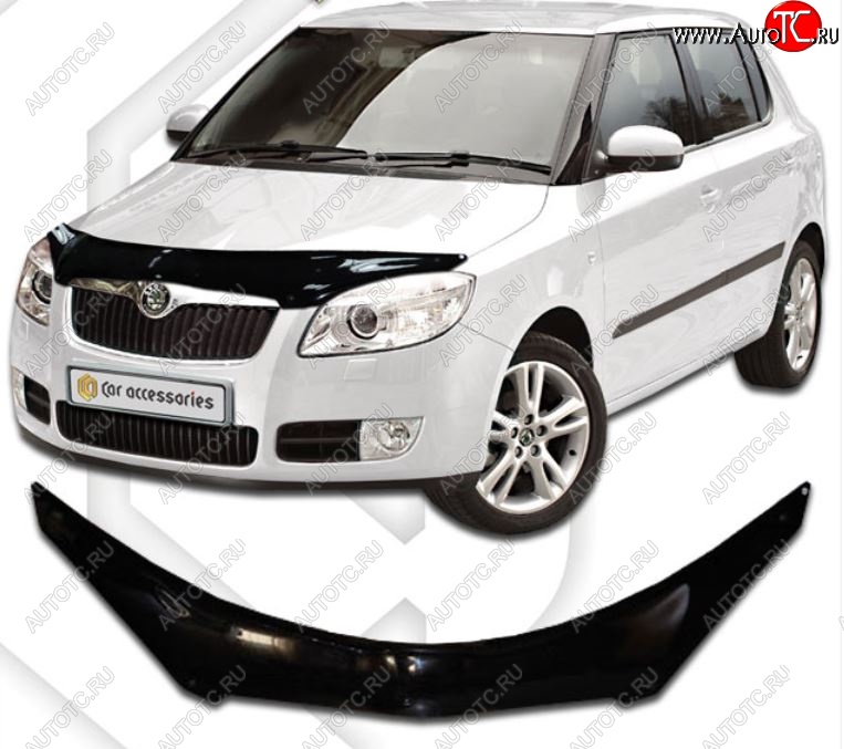 2 399 р. Дефлектор капота CA-Plastiс  Skoda Fabia  Mk2 (2007-2010) универсал дорестайлинг, хэтчбэк дорестайлинг (Classic черный, Без надписи)  с доставкой в г. Горно‑Алтайск