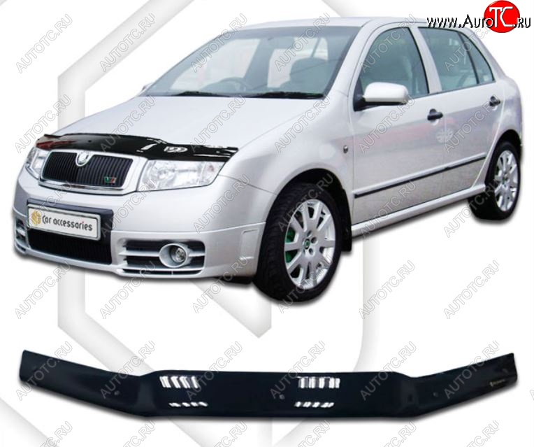 1 999 р. Дефлектор капота CA-Plastiс  Skoda Fabia  Mk1 (2004-2008) седан рестайлинг, хэтчбек рестайлинг (Classic черный, Без надписи)  с доставкой в г. Горно‑Алтайск