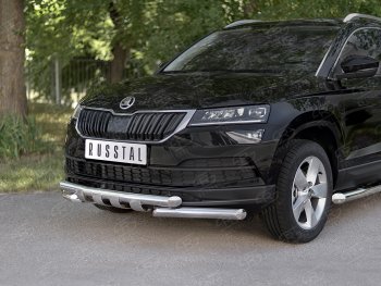 29 999 р. Защита переднего бампера (2 трубы Ø63 мм, нержавейка) SLITKOFF Skoda Karoq NU7 дорестайлинг (2017-2021)  с доставкой в г. Горно‑Алтайск. Увеличить фотографию 2