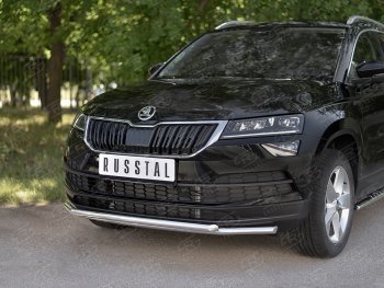 20 999 р. Защита переднего бампера (2 трубы Ø42 мм, нержавейка) SLITKOFF Skoda Karoq NU7 дорестайлинг (2017-2021)  с доставкой в г. Горно‑Алтайск. Увеличить фотографию 2