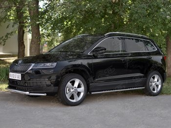 20 999 р. Защита переднего бампера (2 трубы Ø42 мм, нержавейка) SLITKOFF Skoda Karoq NU7 дорестайлинг (2017-2021)  с доставкой в г. Горно‑Алтайск. Увеличить фотографию 3