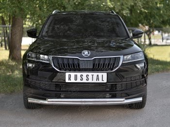 Защита переднего бампера (2 трубы Ø63 и 42 мм, нержавейка) SLITKOFF Skoda Karoq NU7 дорестайлинг (2017-2021)