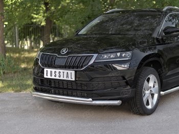 23 899 р. Защита переднего бампера (2 трубы Ø63 и 42 мм, нержавейка) SLITKOFF Skoda Karoq NU7 дорестайлинг (2017-2021)  с доставкой в г. Горно‑Алтайск. Увеличить фотографию 2