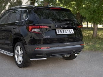 13 999 р. Защита заднего бампера (Ø42 мм уголки, нержавейка) SLITKOFF  Skoda Karoq  NU7 (2017-2021) дорестайлинг  с доставкой в г. Горно‑Алтайск. Увеличить фотографию 2