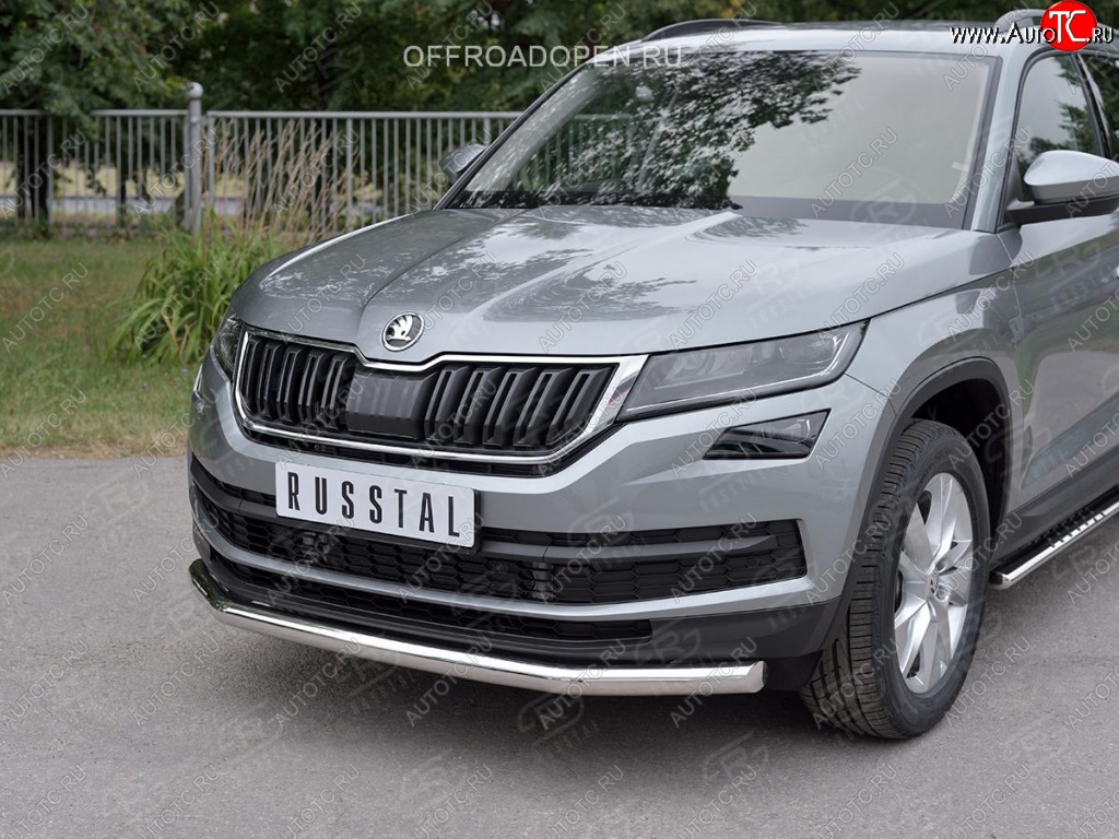 16 499 р. Защита переднего бампера (Ø63 мм, нержавейка) SLITKOFF  Skoda Kodiaq  NU7 (2017-2021) дорестайлинг  с доставкой в г. Горно‑Алтайск