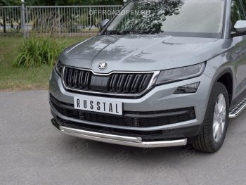 20 999 р. Защита переднего бампера (2 трубы Ø63 и 42 мм, нержавейка) SLITKOFF  Skoda Kodiaq  NU7 (2017-2021) дорестайлинг  с доставкой в г. Горно‑Алтайск. Увеличить фотографию 2