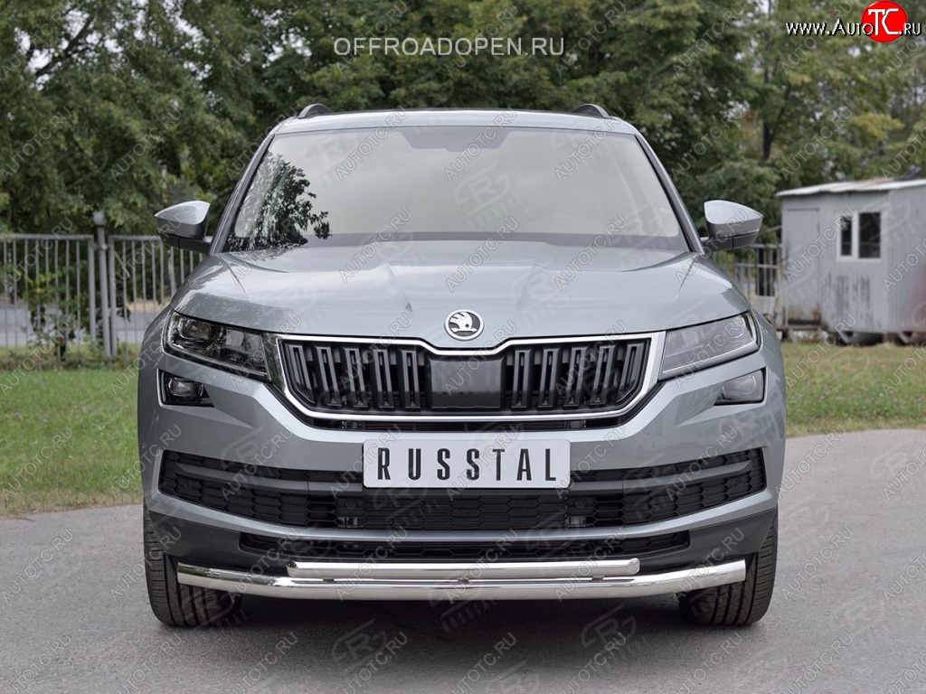 20 999 р. Защита переднего бампера (2 трубы Ø63 и 42 мм, нержавейка) SLITKOFF  Skoda Kodiaq  NU7 (2017-2021) дорестайлинг  с доставкой в г. Горно‑Алтайск