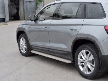 Широкая защита порогов из трубы диаметром 42 мм SLITKOFF v3 Skoda Kodiaq NU7 дорестайлинг (2017-2021)