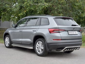 22 349 р. Защита заднего бампера (Ø42 мм волна+зубы, нержавейка) SLITKOFF  Skoda Kodiaq  NU7 (2017-2021) дорестайлинг  с доставкой в г. Горно‑Алтайск. Увеличить фотографию 2