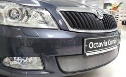 1 539 р. Сетка на бампер Russtal (хром) Skoda Octavia A5 рестайлинг универсал (2008-2013)  с доставкой в г. Горно‑Алтайск. Увеличить фотографию 2