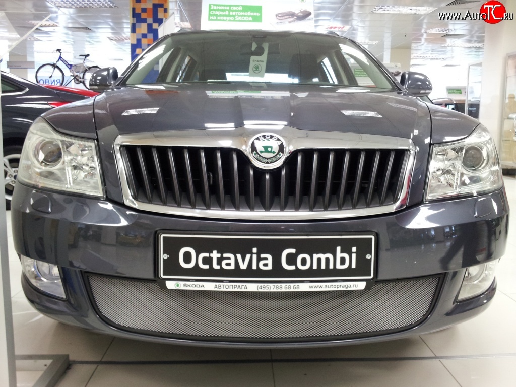 1 539 р. Сетка на бампер Russtal (хром) Skoda Octavia A5 рестайлинг универсал (2008-2013)  с доставкой в г. Горно‑Алтайск