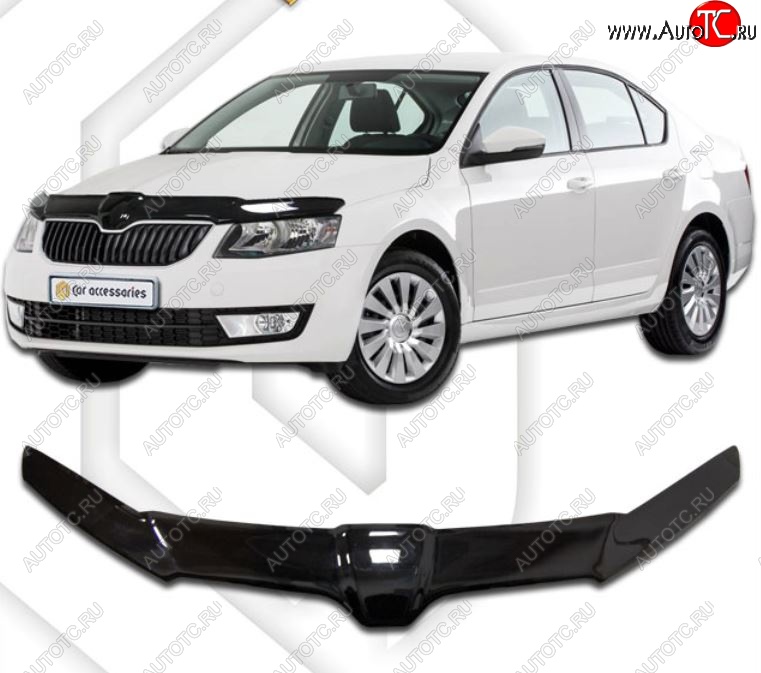 2 399 р. Дефлектор капота CA-Plastiс exclusive  Skoda Octavia  A7 (2012-2017) дорестайлинг лифтбэк (Classic черный, Без надписи)  с доставкой в г. Горно‑Алтайск