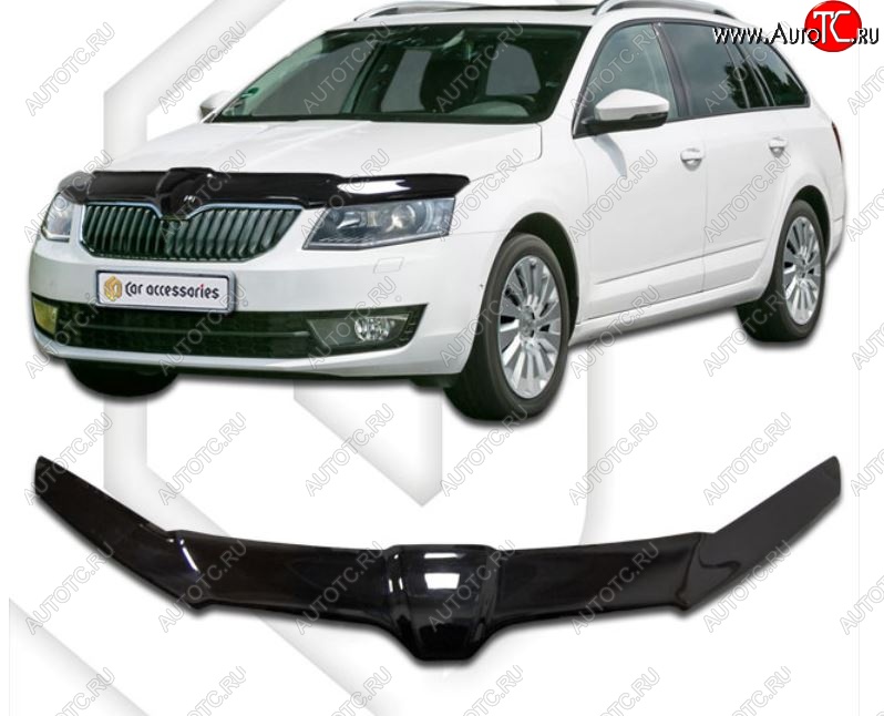 2 399 р. Дефлектор капота CA-Plastiс exclusive  Skoda Octavia  A7 (2012-2017) дорестайлинг лифтбэк, дорестайлинг универсал (Classic черный, Без надписи)  с доставкой в г. Горно‑Алтайск