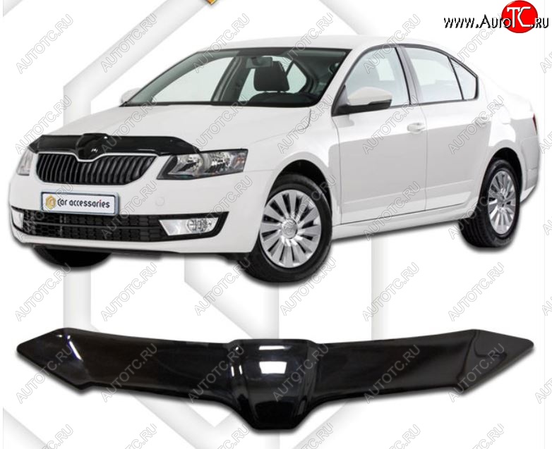 2 099 р. Дефлектор капота CA-Plastiс  Skoda Octavia  A7 (2012-2017) дорестайлинг лифтбэк (Classic черный, Без надписи)  с доставкой в г. Горно‑Алтайск