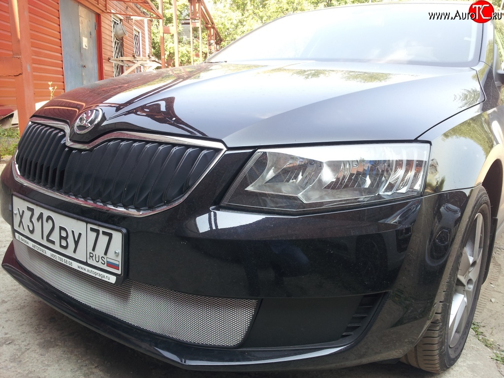 1 599 р. Сетка (для комплектации Active) на бампер Russtal (хром) Skoda Octavia A7 дорестайлинг лифтбэк (2012-2017)  с доставкой в г. Горно‑Алтайск