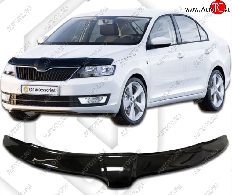 2 379 р. Дефлектор капота CA-Plastic  Skoda Rapid ( NH3,  NH1) (2012-2017) дорестайлинг лифтбэк, хэтчбэк дорестайлинг (Classic черный, Без хром.молдинга)  с доставкой в г. Горно‑Алтайск