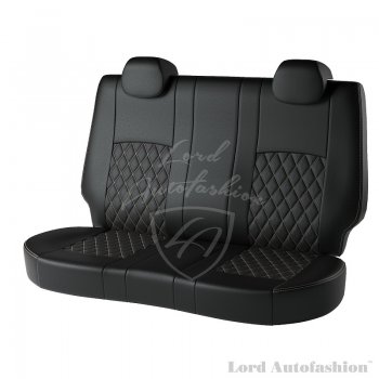 9 449 р. Чехлы для сидений Lord Autofashion Турин Ромб (экокожа, спинка 60/40+подлокотник, 3 Г-образных подголовника) Volkswagen Polo Mk6 лифтбек (2020-2022) (Чёрный, вставка чёрная, строчка бежевая)  с доставкой в г. Горно‑Алтайск. Увеличить фотографию 2