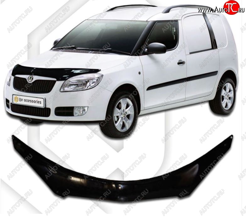 2 399 р. Дефлектор капота CA-Plastiс exclusive  Skoda Roomster  5J (2006-2010) дорестайлинг (Classic черный, Без надписи)  с доставкой в г. Горно‑Алтайск