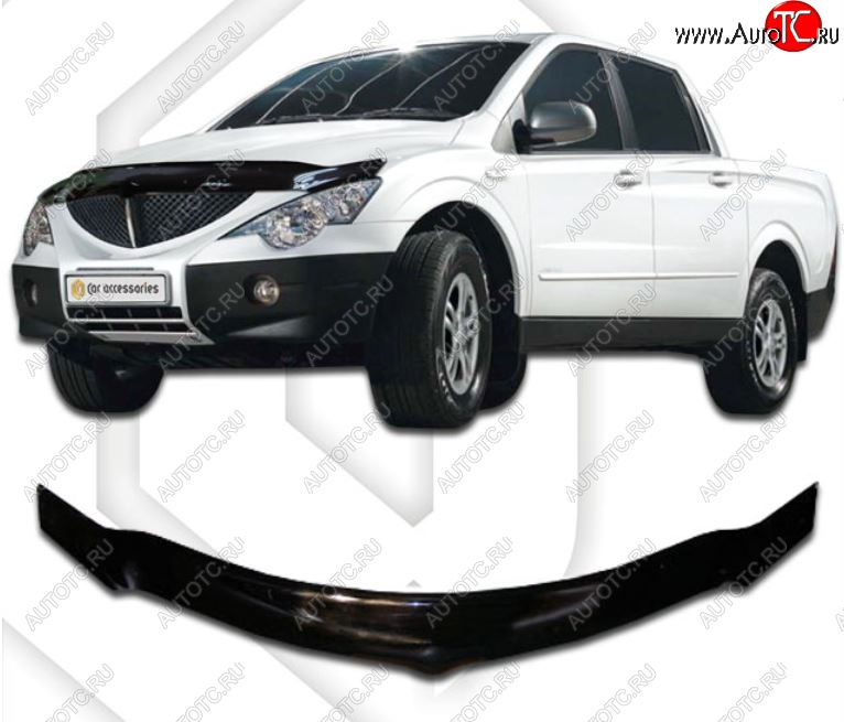 2 599 р. Дефлектор капота CA-Plastiс exclusive SSANGYONG Actyon Sport (2006-2011) (Classic черный, Без надписи)  с доставкой в г. Горно‑Алтайск