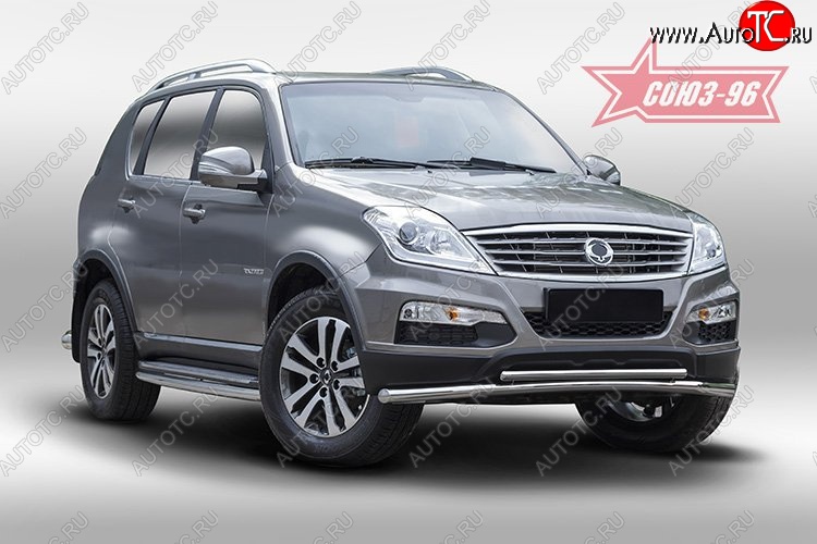 16 784 р. Защита переднего бампера двойная Souz-96 (d60/42). SSANGYONG Rexton Y290 (2012-2017)  с доставкой в г. Горно‑Алтайск