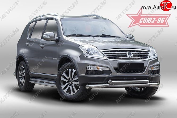 18 764 р. Защита переднего бампера двойная Souz-96 (d76/60) SSANGYONG Rexton Y290 (2012-2017)  с доставкой в г. Горно‑Алтайск