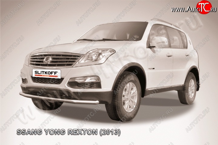 11 299 р. Одинарная защита переднего бампера диаметром 57 мм Slitkoff  SSANGYONG Rexton  Y290 (2012-2017) (Цвет: нержавеющая полированная сталь)  с доставкой в г. Горно‑Алтайск