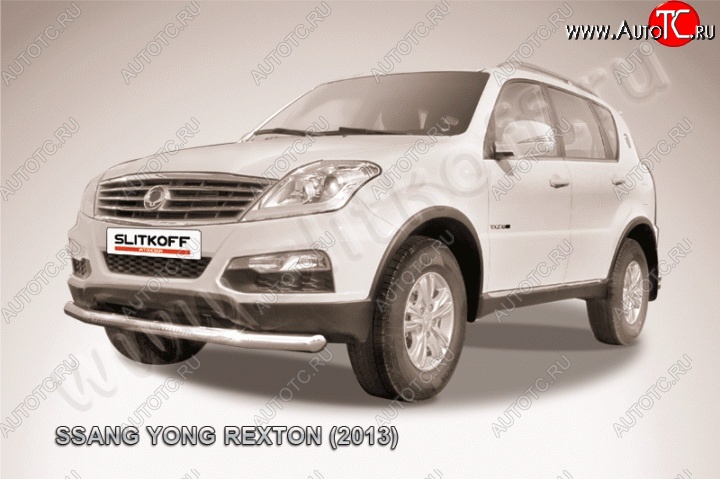 12 849 р. Одинарная защита переднего бампера диаметром 76 мм Slitkoff  SSANGYONG Rexton  Y290 (2012-2017) (Цвет: нержавеющая полированная сталь)  с доставкой в г. Горно‑Алтайск