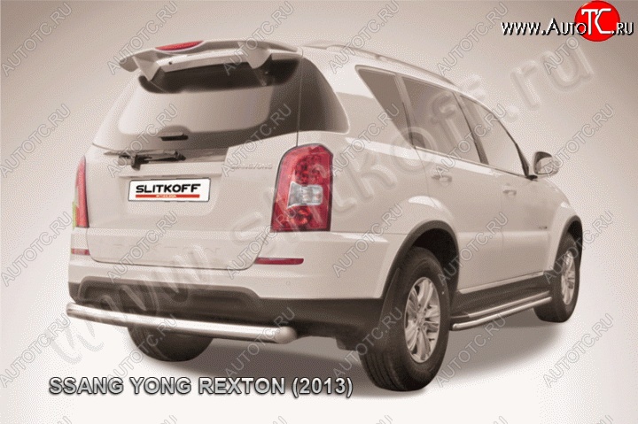 10 799 р. Защита заднего бампера из трубы диаметром 76 мм Slitkoff SSANGYONG Rexton Y290 (2012-2017) (Цвет: нержавеющая полированная сталь)  с доставкой в г. Горно‑Алтайск