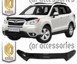 2 359 р. Дефлектор капота CA-Plastic  Subaru Forester  SJ (2012-2019) дорестайлинг, рестайлинг (Classic черный, Без надписи)  с доставкой в г. Горно‑Алтайск. Увеличить фотографию 2