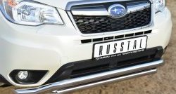 22 999 р. Защита переднего бампера (2 трубыØ63 мм, волна, нержавейка) SLITKOFF  Subaru Forester  SJ (2012-2016) дорестайлинг  с доставкой в г. Горно‑Алтайск. Увеличить фотографию 2