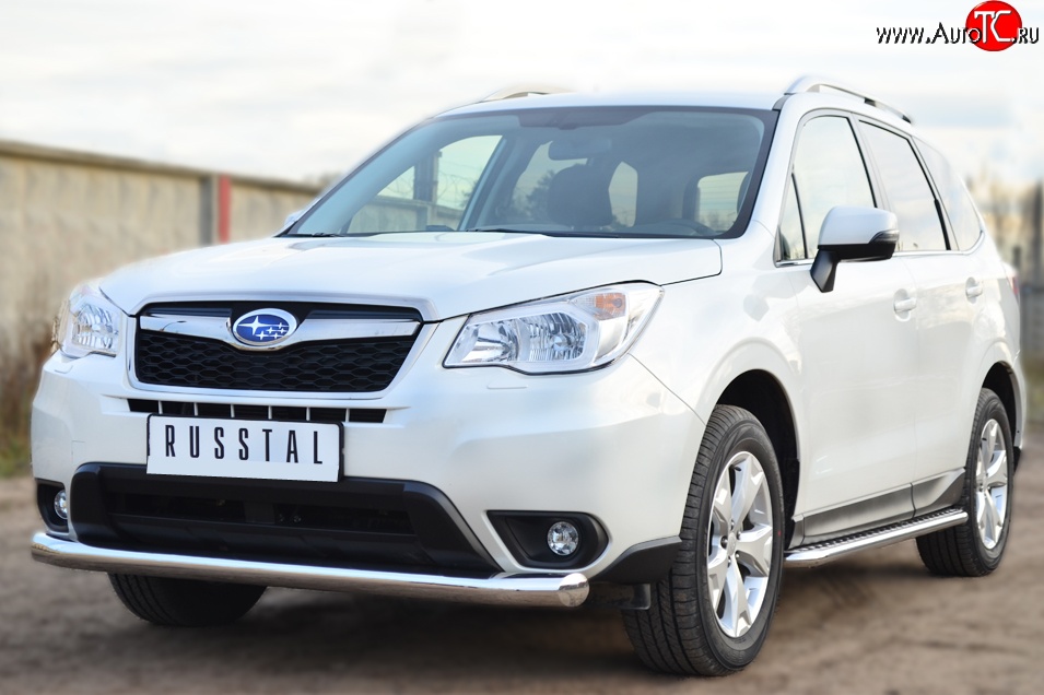 16 999 р. Одинарная защита переднего бампера диаметром 76 мм SLITKOFF  Subaru Forester  SJ (2012-2016) дорестайлинг  с доставкой в г. Горно‑Алтайск