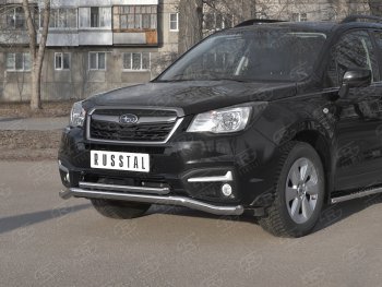 25 399 р. Защита переднего бампера (2 трубы Ø63 и 42 мм, нержавейка) SLITKOFF  Subaru Forester  SJ (2016-2019) рестайлинг  с доставкой в г. Горно‑Алтайск. Увеличить фотографию 2