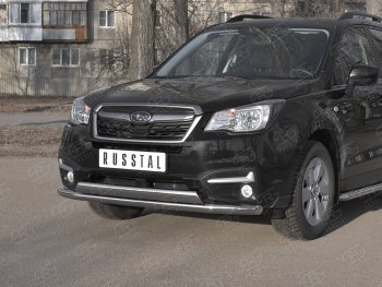 13 999 р. Защита переднего бампера (2 трубы Ø63 и 75х42 мм, нержавейка) Russtal Subaru Forester SJ рестайлинг (2016-2019)  с доставкой в г. Горно‑Алтайск. Увеличить фотографию 2