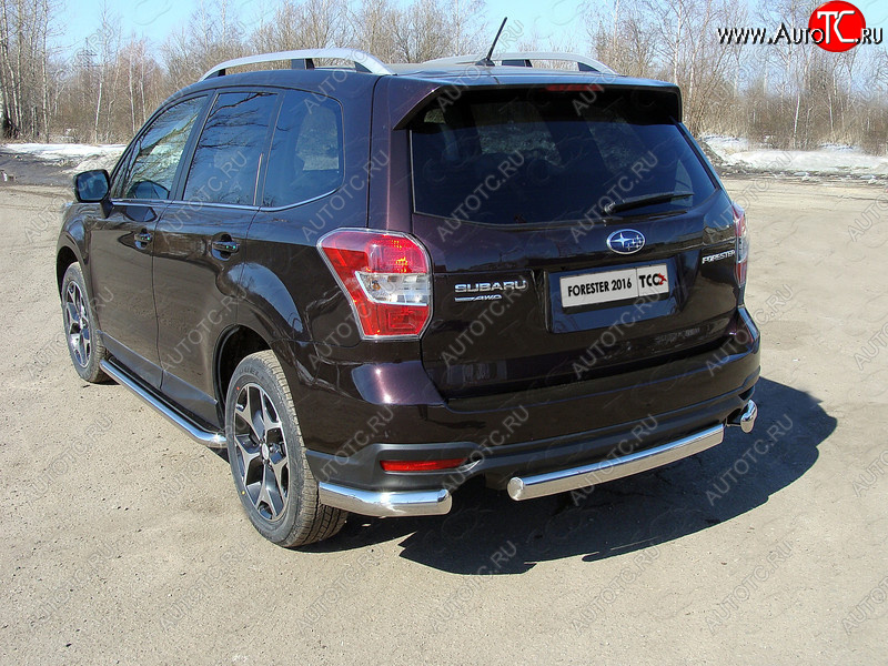 21 899 р. Защита заднего бампера (уголки овальные) ТСС 75х42 мм Subaru Forester SJ рестайлинг (2016-2019) (короткие, под брызговики)  с доставкой в г. Горно‑Алтайск