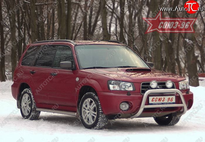 9 224 р. Защита переднего бампера Souz-96 (d60) Subaru Forester SG дорестайлинг (2002-2005)  с доставкой в г. Горно‑Алтайск