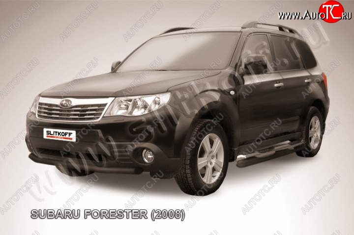 8 449 р. Защита переднего бампер Slitkoff Subaru Forester SH (2008-2013) (Цвет: серебристый)  с доставкой в г. Горно‑Алтайск