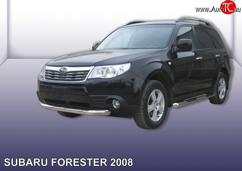 14 999 р. Одинарная защита переднего бампера диаметром 76 мм Slitkoff Subaru Forester SH (2008-2013) (Цвет: нержавеющая полированная сталь)  с доставкой в г. Горно‑Алтайск