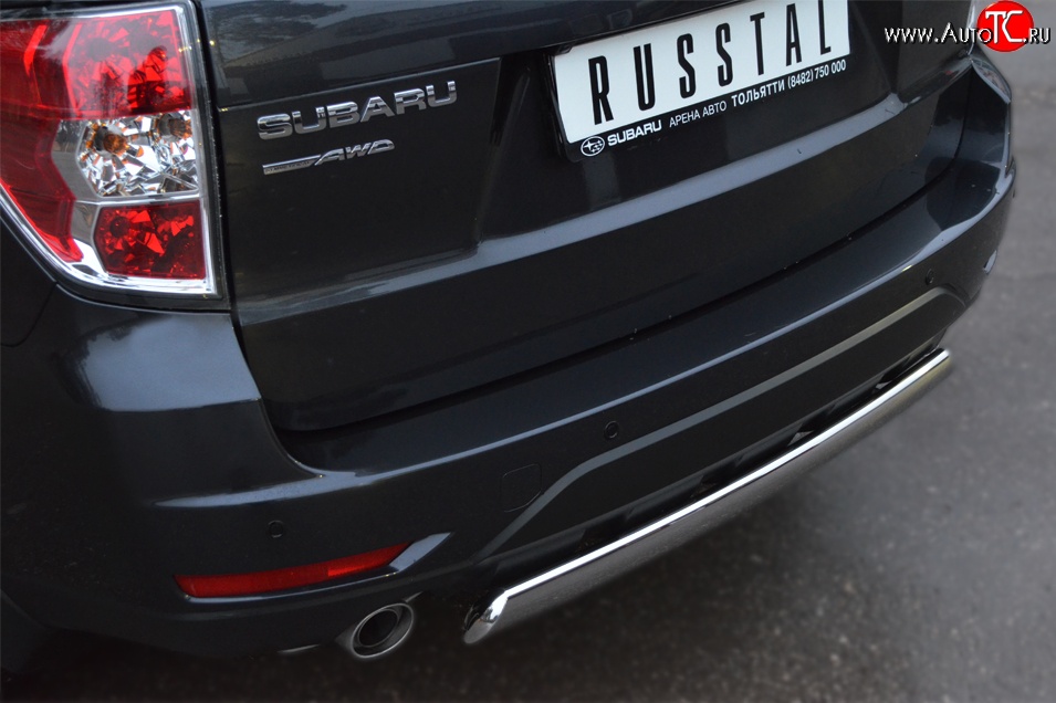 16 599 р. Защита заднего бампера (Ø75x42 мм, нержавейка) Russtal Subaru Forester SH (2008-2013)  с доставкой в г. Горно‑Алтайск