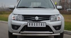 15 699 р. Защита переднего бампера (2 трубыØ63 и 42 мм, нержавейка) SLITKOFF  Suzuki Grand Vitara  JT (2012-2016) 3 двери 2-ой рестайлинг  с доставкой в г. Горно‑Алтайск. Увеличить фотографию 2