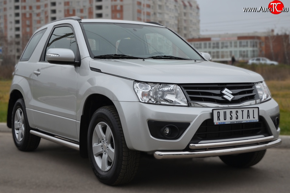 15 699 р. Защита переднего бампера (2 трубыØ63 и 42 мм, нержавейка) SLITKOFF  Suzuki Grand Vitara  JT (2012-2016) 3 двери 2-ой рестайлинг  с доставкой в г. Горно‑Алтайск