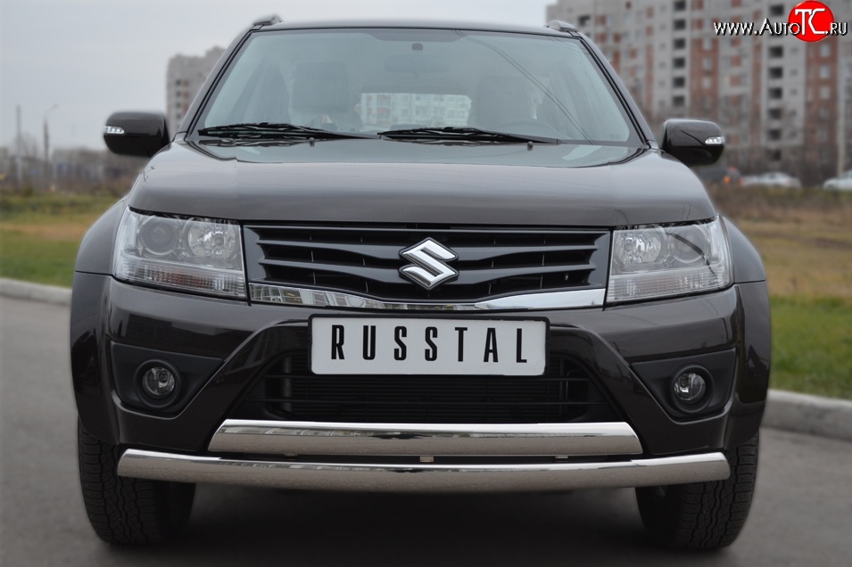 27 999 р. Защита переднего бампера (2 трубыØ75х42 мм, нержавейка) Russtal Suzuki Grand Vitara JT 5 дверей 2-ой рестайлинг (2012-2016)  с доставкой в г. Горно‑Алтайск