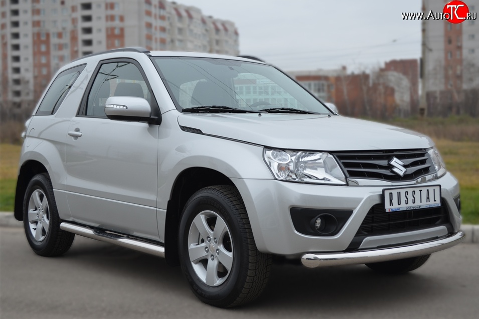 15 749 р. Одинарная защита переднего бампера диаметром 76 мм (3 дв.) SLITKOFF  Suzuki Grand Vitara  JT (2012-2016) 3 двери 2-ой рестайлинг  с доставкой в г. Горно‑Алтайск