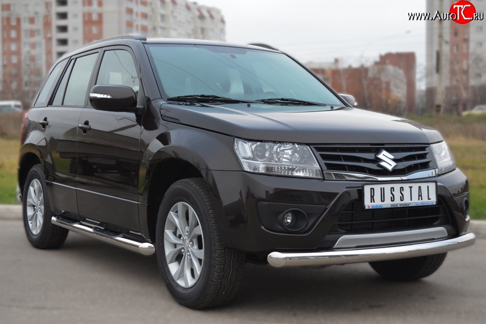 17 899 р. Одинарная защита переднего бампера диаметром 76 мм (5 дв.) SLITKOFF Suzuki Grand Vitara JT 5 дверей 2-ой рестайлинг (2012-2016)  с доставкой в г. Горно‑Алтайск