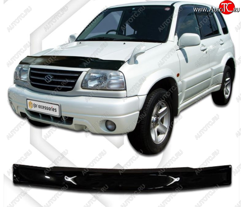 1 999 р. Дефлектор капота 	(3TD62, FTD32, FTD82, FTD83, TL52) CA-Plastiс  Suzuki Grand Vitara ( FTB03 3 двери,  3TD62, TL52 5 дверей) (1997-2005) (Classic черный, Без надписи)  с доставкой в г. Горно‑Алтайск