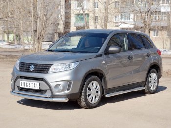 19 649 р. Защита переднего бампера (2 трубы Ø63 и 42 мм, нержавейка) SLITKOFF Suzuki Vitara LY дорестайлинг (2015-2019)  с доставкой в г. Горно‑Алтайск. Увеличить фотографию 3