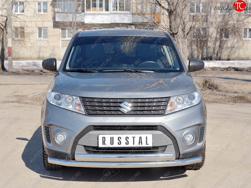 20 849 р. Защита переднего бампера (2 трубы Ø63 и 75х42 мм, нержавейка) Russtal Suzuki Vitara LY дорестайлинг (2015-2019)  с доставкой в г. Горно‑Алтайск