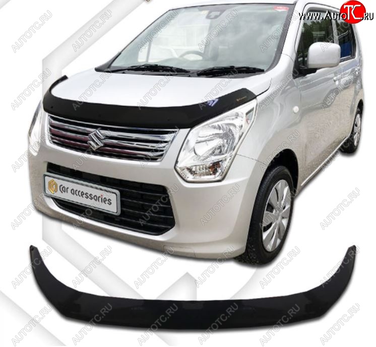 2 099 р. Дефлектор капота CA-Plastiс  Suzuki Wagon R  MH34S (2012-2014) дорестайлинг (Classic черный, Без надписи)  с доставкой в г. Горно‑Алтайск