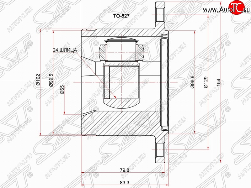 5 249 р. Шрус (внутренний) SAT (24*102 мм) Toyota Hilux Surf N120,N130 5 дв. дорестайлинг (1989-1991)  с доставкой в г. Горно‑Алтайск